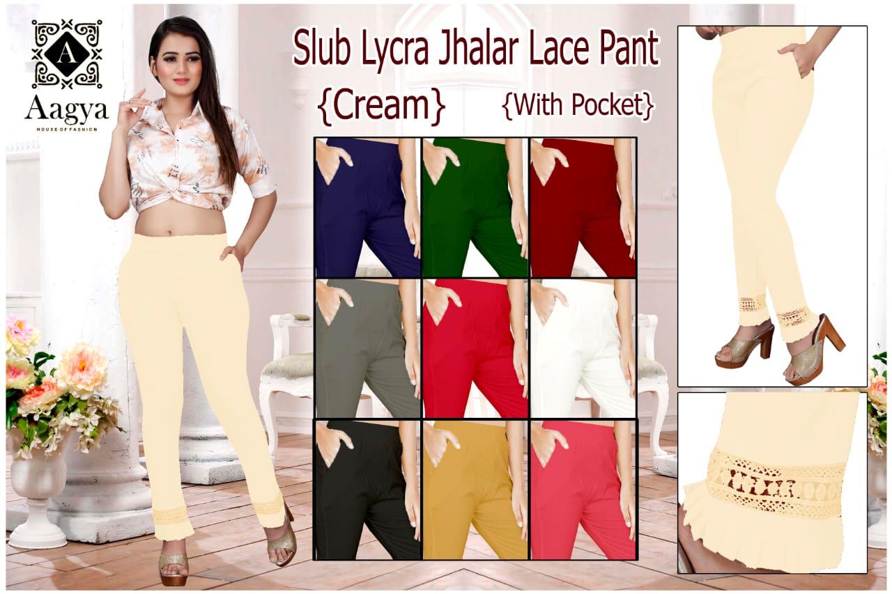 Aagya Jhalar latest Fancy Designer Lace Pant Rayon Strechable Bottom Wear